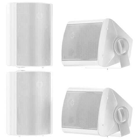 STUDIOFINIX 5.25 Inch 600W Outdoor Speakers Waterproof Wired, Passive Wall Mount Speakers for Patio Garage Home,2 Pairs (White) Cover