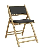 DXKDUSOKJ Solid Bamboo 4 Piece Folding Patio Bistro Chairs with Dark Gray Cushions, Foldable Outdoor Seating for Dining and Relaxation