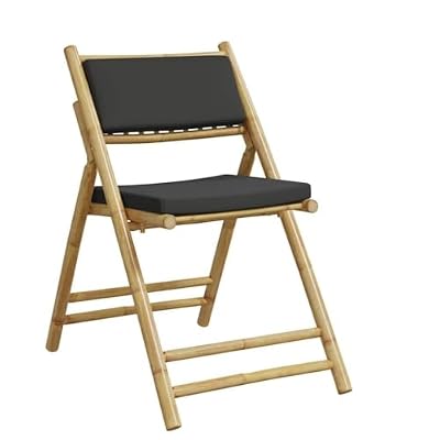 DXKDUSOKJ Solid Bamboo 4 Piece Folding Patio Bistro Chairs with Dark Gray Cushions, Foldable Outdoor Seating for Dining and Relaxation