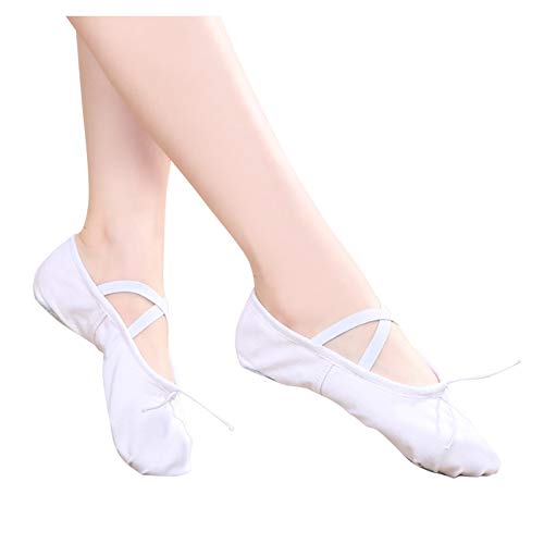 Girls Ballet Elastic Band Dance Shoes Canvas Gymnastics Flats Split Sole Shoes Kids Sneakers High (White, 6.5-7Years)3