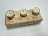 Home Decor Sayings 3 Tealight Candle Holder, 8 inches, Relator Client Gift, Housewarming Gift (Natural Wood, Gather Together)