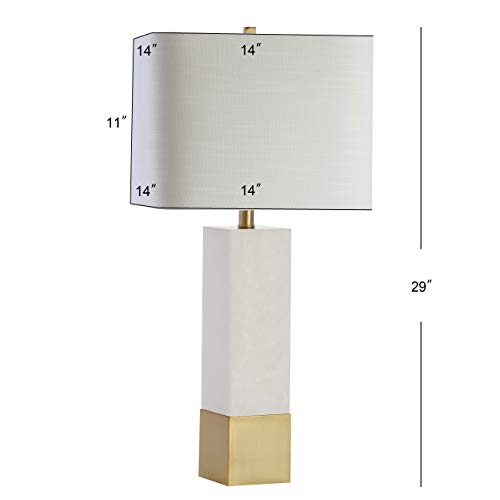 JONATHAN Y 29" Brass Gold/White Metal and Marble Table Lamp, Contemporary Transitional Bedside Lamp for Living Room, Bedroom, White Linen Rectangle Shade, LED Bulb Included JYL5009A by JONATHAN Y - Used condition - Image 3