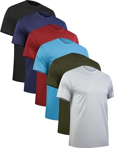 OYGSieg 6 Pack Workout Shirts for Men Short Sleeve Athletic Active Tops Quick Dry Crew Neck T Shirt for Running