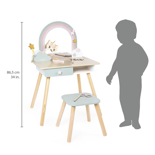 Tavolino da toeletta in legno con unicorno e sgabello - 6