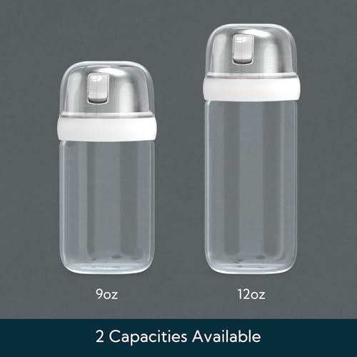 KITCHENDAO Glass Sugar Dispenser with Side Pour Spout, Built-in Lid to Slow Down Dampness with Mearsuring Marks, Elegant Borosilicate Glass Sugar Shaker, BPA Free, 9oz (White)