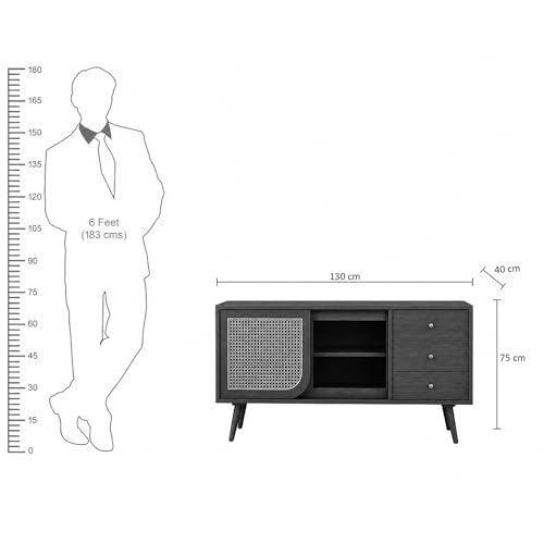 Image of The Attic INES Cabinet, Solid Wood Sideboard for Living Room, Classy TV Cabinet, Wooden Free Standing TV Unit with Storage, Natural Matte Finish