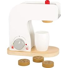 Small Foot Wooden Toys Coffee Machine, Cups and Coffee Beans Complete playset for Play Kitchens Designed for Children Ages 3+, Multi 10593