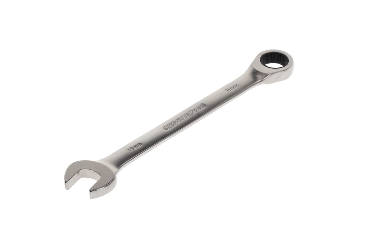 Gedore Red Silver Combination Ratchet Spanner, With Ratchet, Af 19 Mm, Flat, Bi-Hex, Spanner, R07100190