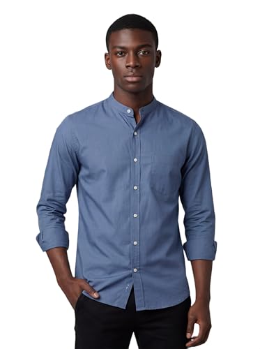 Image of Amazon Brand - INKAST Men's Cotton Blend Plain Solid Casual Shirt | Mandarin Collar | Full Sleeves | Regular Straight Fit | Office & Daily Casual Wear