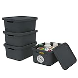 Plastard Aufbewahrungsboxen mit Deckel 7,5 L, 4er-Set, Anthrazit, BPA-frei, Stapelbar, Ordnungsbox f&uuml;r K&uuml;che, Bad, B&uuml;ro, Kinderzimmer, Regale &ndash; Robuste Kunststoffbox, Kleiderbox