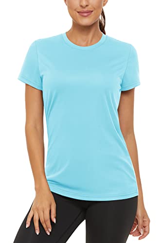 TACVASEN Damen Short Sleeve Tshirts Swim Shirts UV-Sonnenschutz Atmungsaktiv Schnell Trocknend (XL, Seeblau)