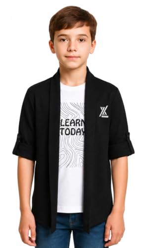 Image of CAVIO Boys Solid Open-Front Shrug with T-Shirt