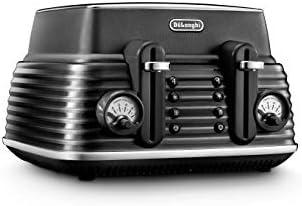 De'Longhi Scolpito 4 slot toaster, reheat, defrost, one-side bagel & 6 browning settings, Stainless steel, CTZS4003.BK, Granite Black