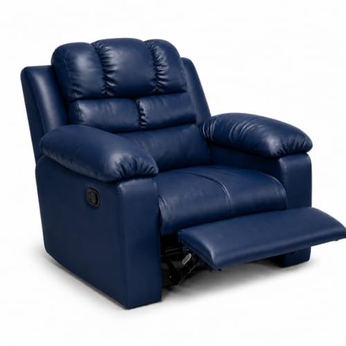 Image of Foire Electric Leather Recliner Chair with Swing & Rock Function | Relaxation Top Leather Reclining Armchair with Padded Headrest & Lumbar Support | Premium Comfort for Home, Office, Lounge, Navy Blue
