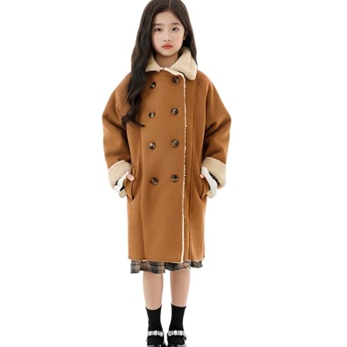 Image of Kids Winter Pea Coat Dress Jacket Notched Lapel Double Breasted Long Overcoat Boys Girls Outerwear with Pockets