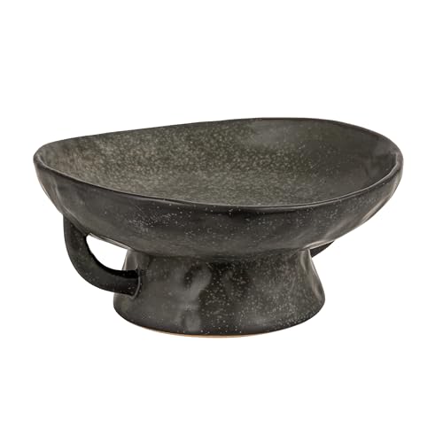 Creative Co-Op Stoneware Footed Pedestal Bowl with Handles Reactive Glaze Black