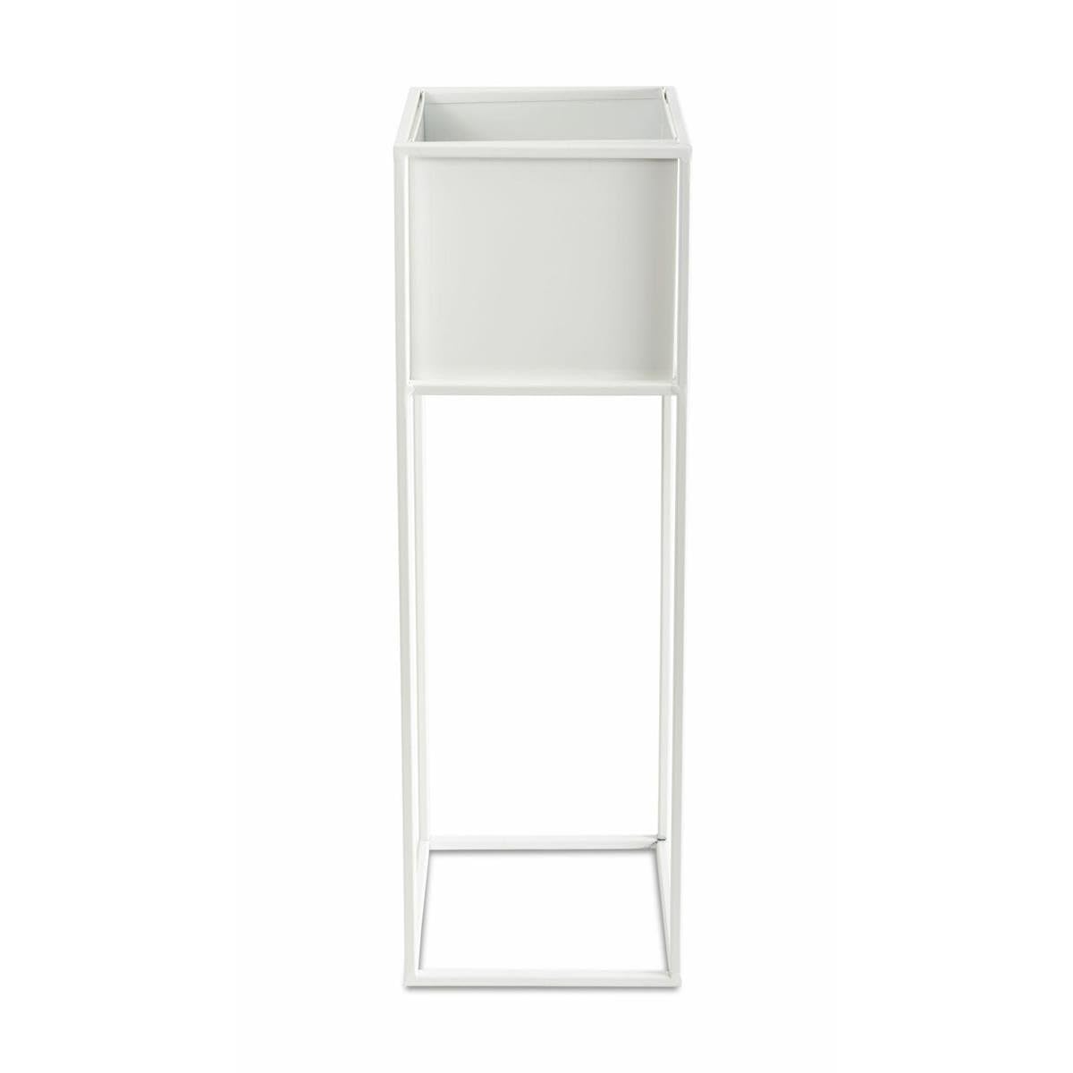 HowHomely Weiß Blumenständer Metall | Pflanzenständer 72 cm Hoch mit Metall Box 19,5 x 20,5 cm | Blumentopfständer im Loft-Stil für die Hausdekoration