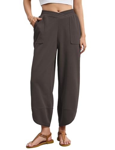 Viracy Womens Baggy Wide Leg Pants Casual Cross Elastic Waist Palazzo Wrap Hem Harem Pants with Pockets4