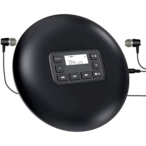 Portable CD Player, Personal Compact Black CD Player with Headphones, Anti-Skip/Shockproof for Home and Car Travel, Small Music CD with LCD Display for Elderlys Students Kids