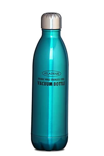 Atlasware Stainless Steel Vacuum Insulated Water Bottle | Durable BPA-Free Leakproof Double Wall Hot and Cold Bottle for Office, School, Gym, Travel, Home and Kitchen Use (Glossy Blue, 500ml)