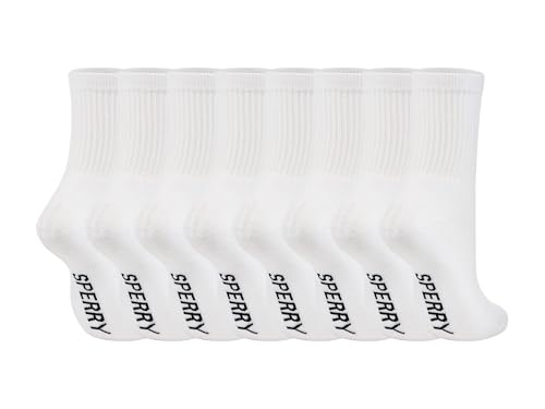 Sperry Mens 8-Pack Cushioned Mid Crew Socks White 6-12
