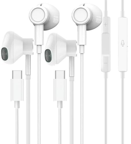 2 Pack Earbuds Headphones Earphones Wired [MFI Certified] USB C Microphone Call Volume Control Noise Isolating Compatible with iPhone 15 Pro Max/15 Pro/15 Plus/15/Samsung S23 Ultra S22+ S21
