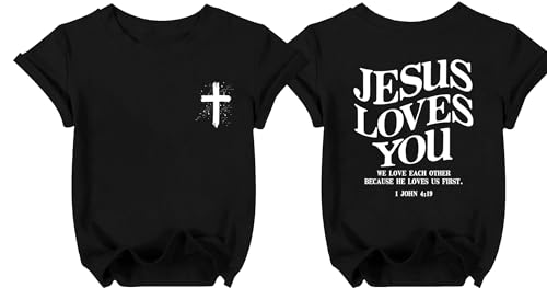 �L�b�Y�N���X�`�����V���c Jesus Loves You Cross T�V���c Faith Over Fear Scripture�O���t�B�b�NT�V���c �g�b�v�X, �u���b�N, 6-7 Years