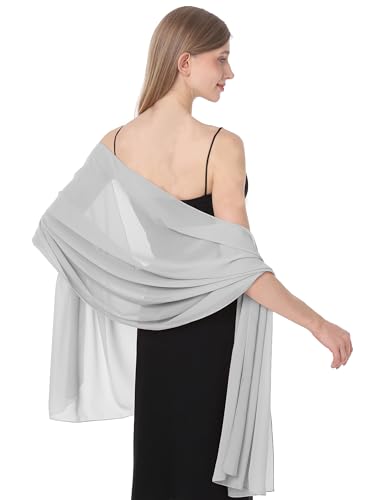 Baoqiya Women's Shawls and Wraps for Evening Dress Chiffon Shawl Soft Elegant Silky Pashmina Wedding Bridal Scarf(Grey, 79"Ã—19")
