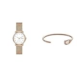 Sekundäre Farbe: Klar Skagen Kuppel Damenuhr und Agnethe Manschettenarmband - Lille Zweizeiger-Sub-Sekunde, Rose Gold Edelstahluhr und Agnethe Muschelperlenarmband