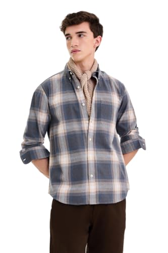 Image of SNITCH Men Casual Plus Size Shirt | Regular Fit Long Sleeve Spread Collar Plaid Pattern | 100% Cotton & Breathable Dobby Fabric for Casual Office Wear & Stylish Everyday Use