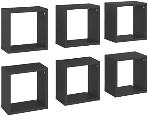 vidaXL 6x Wall Cube Shelf Home Living Room Bedroom Furniture Set Shelving Ledges Storage Wall Hanging Floating Shelf Unit Cube Organiser Grey