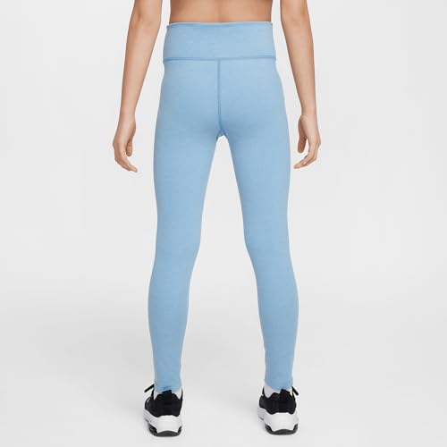 Nike One Big Kids’ (Girls') Dri-FIT High-Waisted Leggings (FZ5617-489, Blue Beyond/Light Armory Blue/Heather/White)2