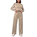 PINSV Women's 2 Piece Outfits Sweatsuit Set Long Sleeve Crop Top Drawstring Wide Leg Pants with Pockets Track Suits Casual Sets Khaki S