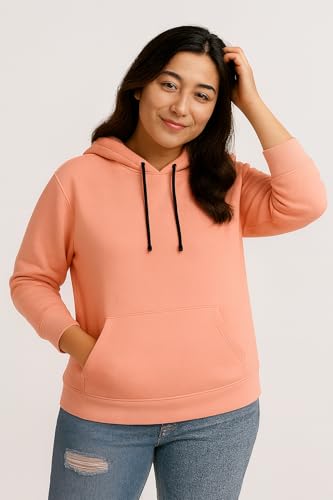 Image of Women's Black Fleece Hoodie Oversized Fit Soft Warm Winter Hooded Sweatshirt with Kangaroo Pocket