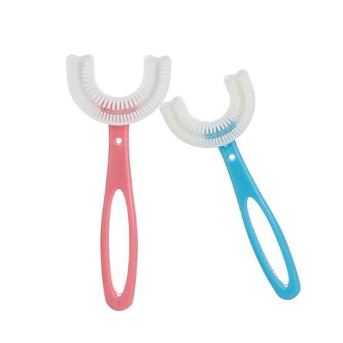 Zhangfang Juego de 2 cepillos de dientes para niños en forma de U, cepillos de dientes manuales de cerdas suaves para niños de 6 a 12 años