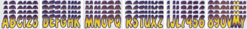 Image of Hardline Products USA Series 200 Boat Registration Kit - 3 Inch Yellow & Purple Gradient Lettering - USCG Compliant Marine Vinyl Decals for Boats & PWC - UV, Fuel & Scratch Resistant (YEPUG200)