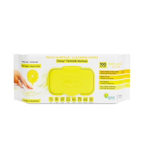 DeepFresh Lemon Scented Multi-Surface Cleaning Wipes, 100 Pieces, 12 Pack, Antibacterial, Cleaning, Big, Floor,