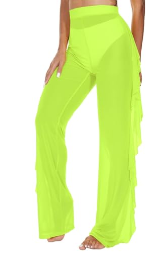 Image of Jumppmile Women's Ruffle Sheer Mesh Swimwear Bikini Cover Up Pants See Through