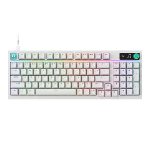 Logitech G316 X 98 Gaming Keyboard, 8 kHz Report Rate, Hot-Swappable Linear Switches, Gasket Structure, LED Dot Matrix Display & Dial, Double Shot PBT Keycaps, USB-C, RGB LIGHTSYNC, for PC - White