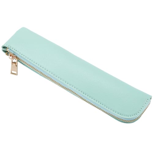 Image of GORGECRAFT Slim Design Soft Case Small PU Leather Aesthetic Pen Pouch Storage Bag Solid Color Portable Zipper Cosmetic Bag for Pen Markers Gifts (Aquamarine)
