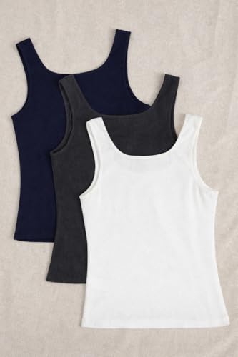 Image of Women's 1x1 Rib Cotton Stretch Tank Top Sleeveless Basic Vest Pack of 3
