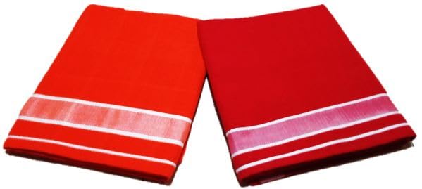 Men's Cotton Colour Dhoties (Orange Lungi and Red Lungi | Combo P...