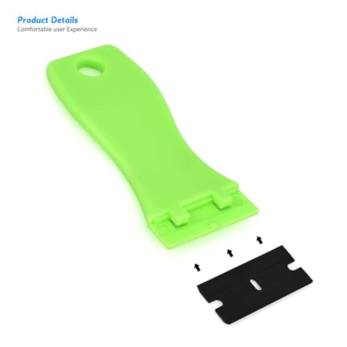 Image of EHDIS 1.5 inch Plastic Razor Scraper with 10pcs Double Edged Plastic Blades for Removing Labels Stickers Decals on Glass Windows