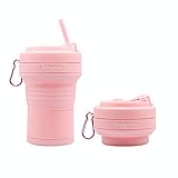 HANARA Collapsible Cup with Reusable Straw – 18 Oz (550 Ml), Portable Travel Mug, BPA-Free, Leak-Proof, Microwave & Dishwasher Safe, Multi-Purpose for Hot & Cold Drinks – Pink