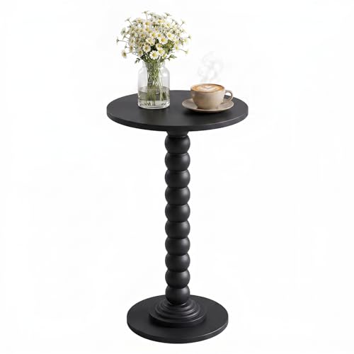 Round Side Table, Small Drink End Table, Solid Wood Leg Accent Nightstand
