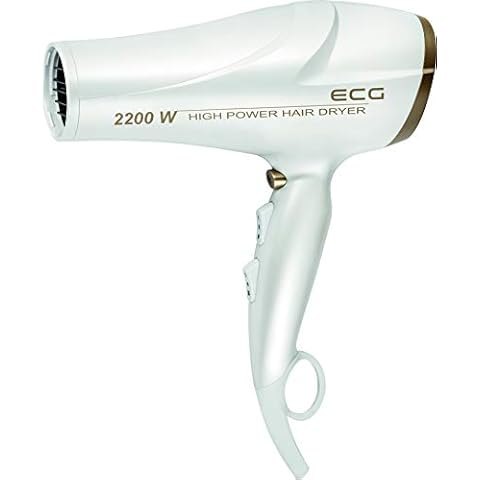 ECG Haartrockner, 2 Leistungsstufen, 3 Temperaturstufen, Ionisation, Led-Anzeige, Überhitzungsschutz, Hohe Leistung, Weiß-Gold - Vv 2200 Cover