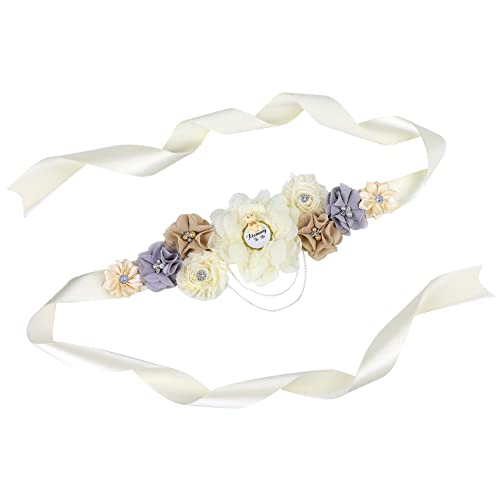 Cute Floral Pregnancy Sash Belt - Flower Silk Ribbon Maternity Sash for Dress - Women Girls Baby Shower Wedding Party