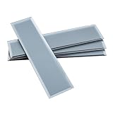 Miscasa 20-Sheet Peel and Stick Mirror Subway Tile, 3'×12' Reflection Diamond Grade Glass Beveled Self Adhesive Mirror Decorative Kitchen Bathroom Wall Tile（Bluestar Gray）