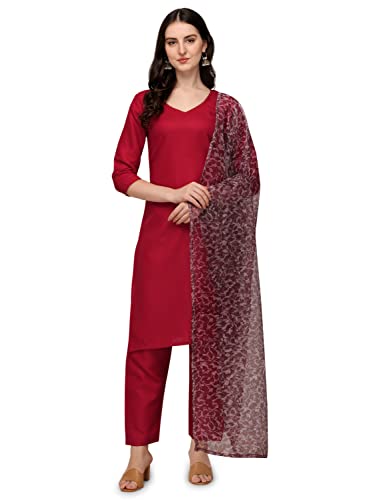 Image of Pujia Mills Women's Polyester Straight 3 /4th Sleeve Readymade Salwar Suit Kurta With Pant And Duppatta's