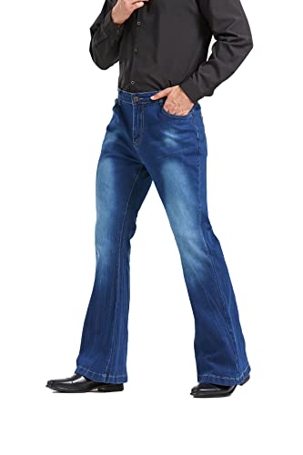 Men's Vintage Stretch Bell Bottom Fit Classic Relaxed Comfort Flared Retro Leg Disco Denim Jeans Pants3